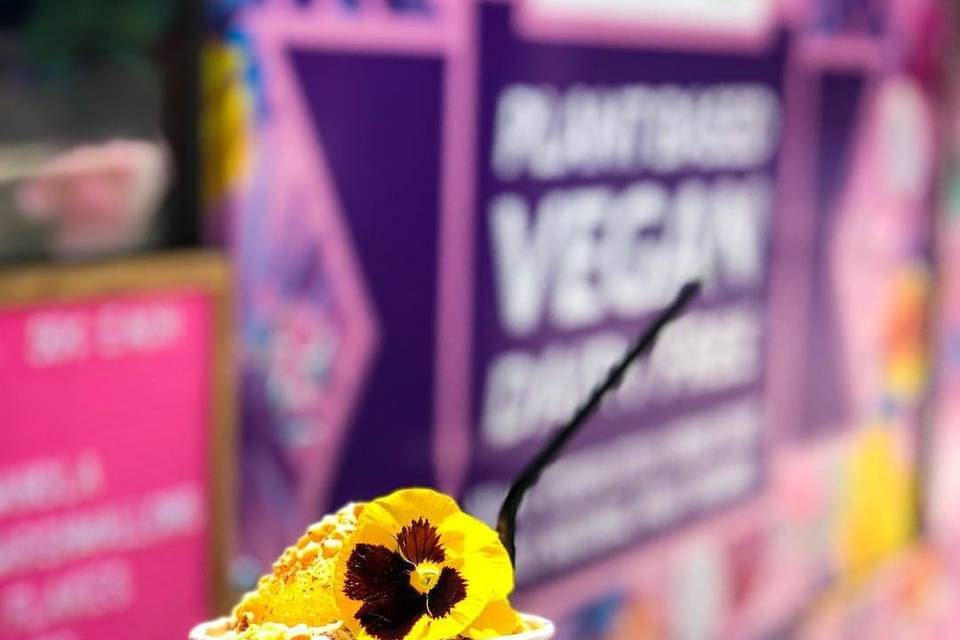 Single scoop with edible flower
