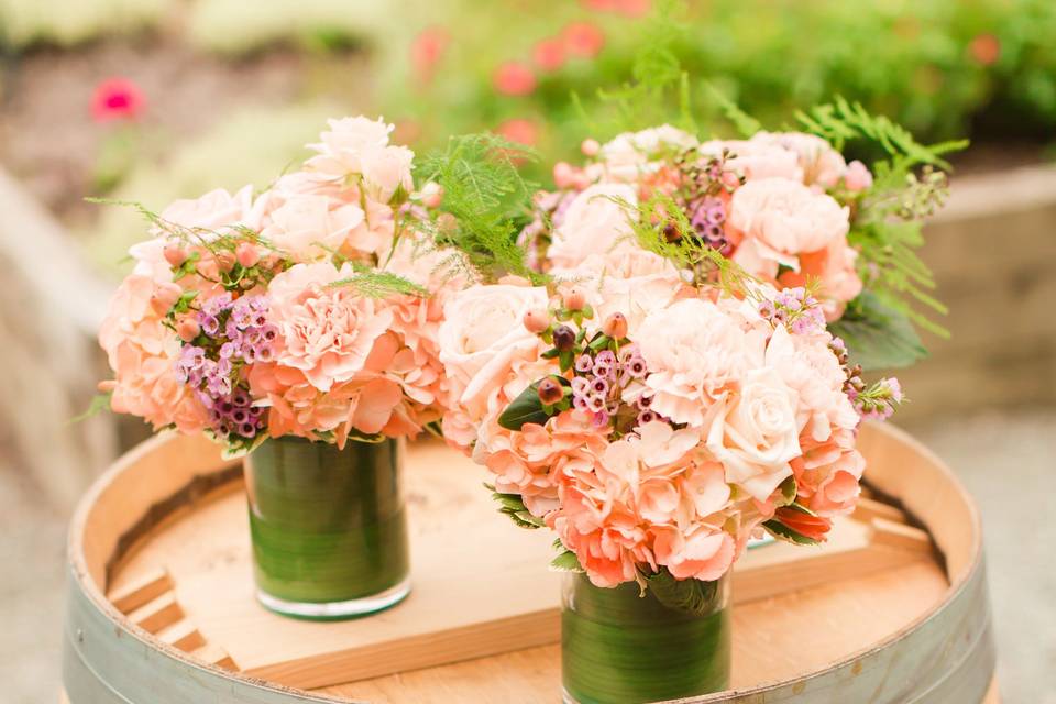 Floral arrangements on barrel