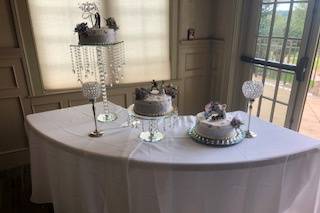 Reception cake table full view