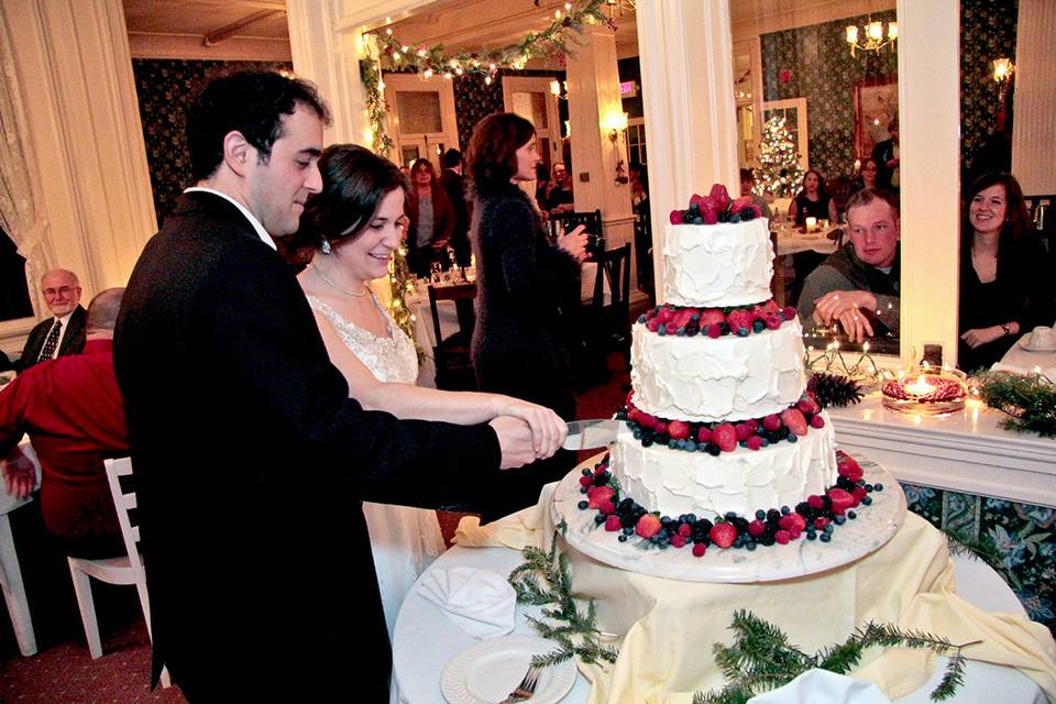 Couple with the wedding cake