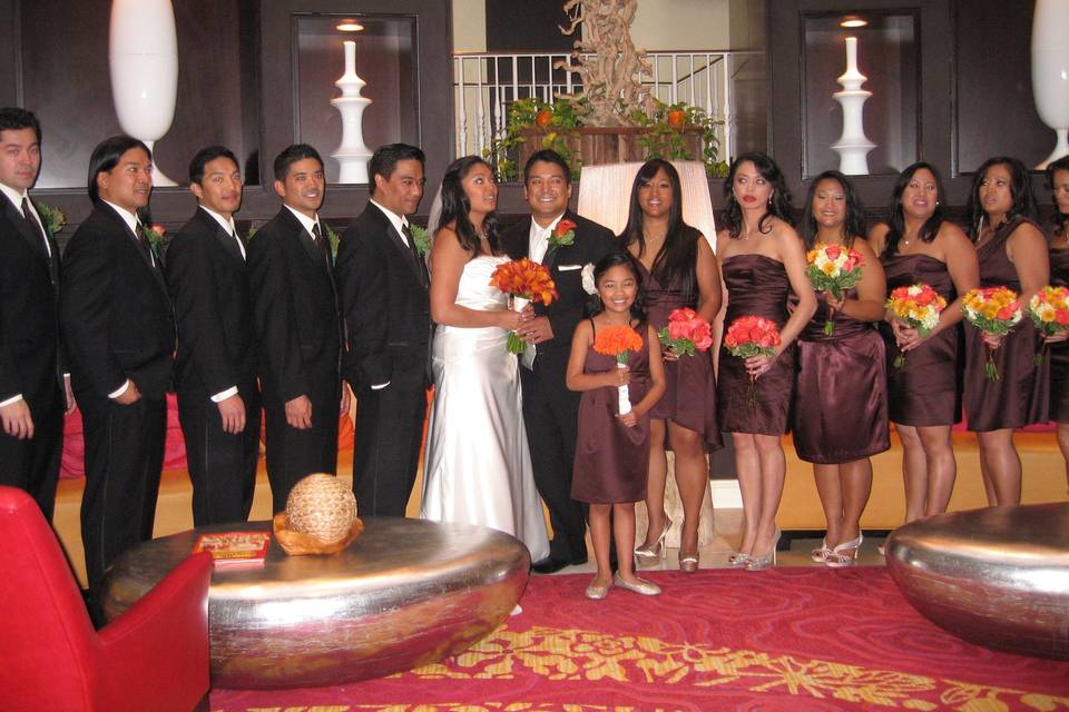 Newlyweds with the guests