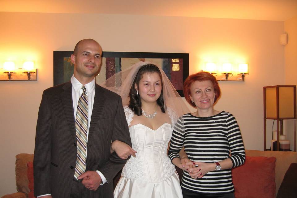 Newlyweds with the guests