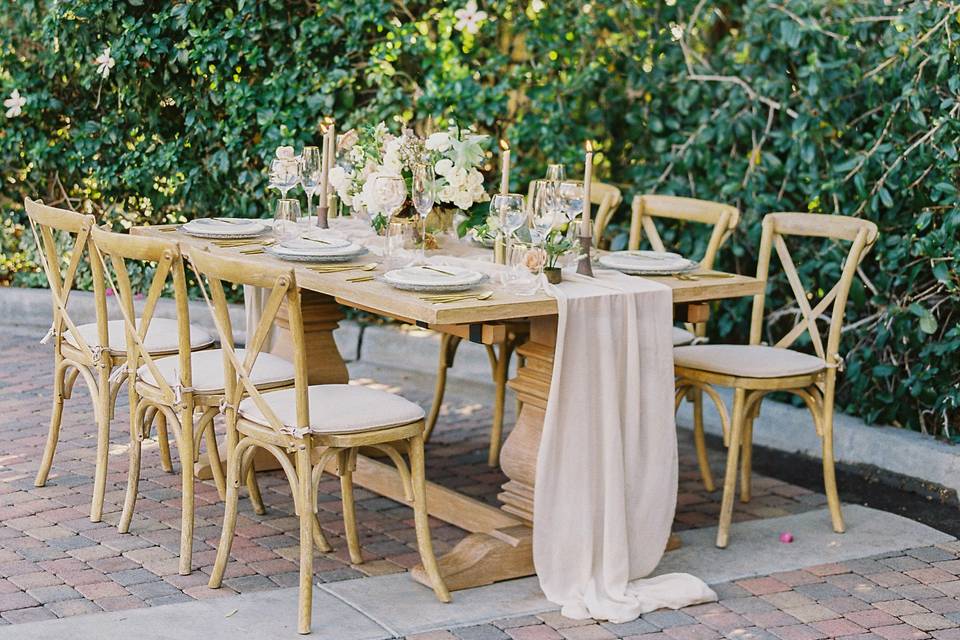 Farm table & vineyard chairs