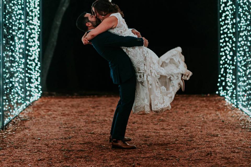 Bride and Groom Under Lights