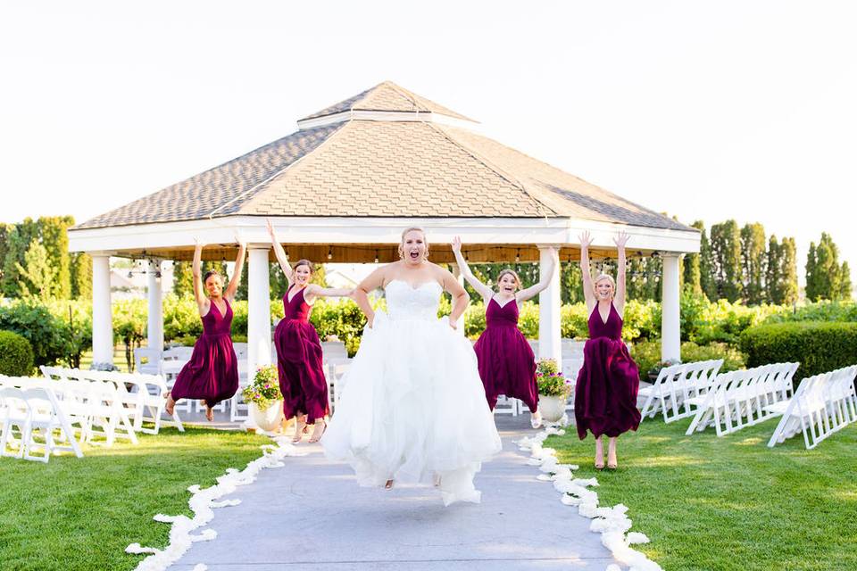 Bridal party jumping