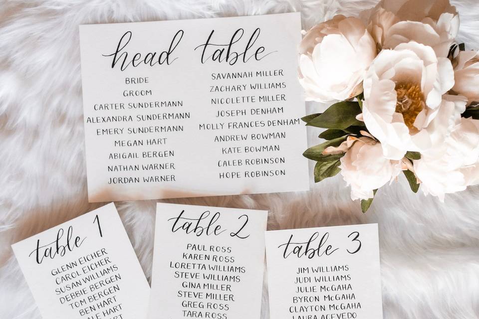 Seating chart cards