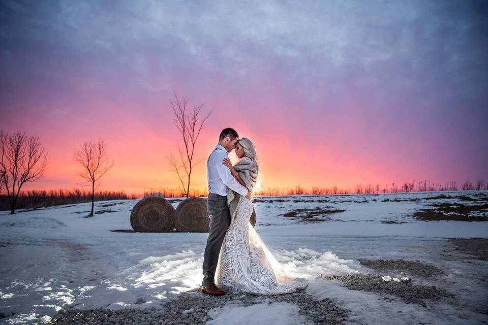 Sunset behind the barn