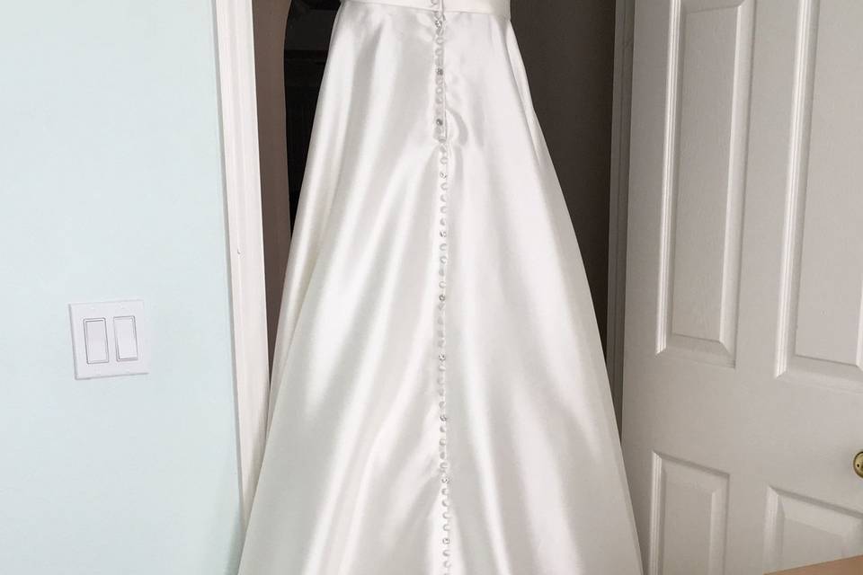 Long Wedding Gown after cleaning but before putting into the box-bottom half view.