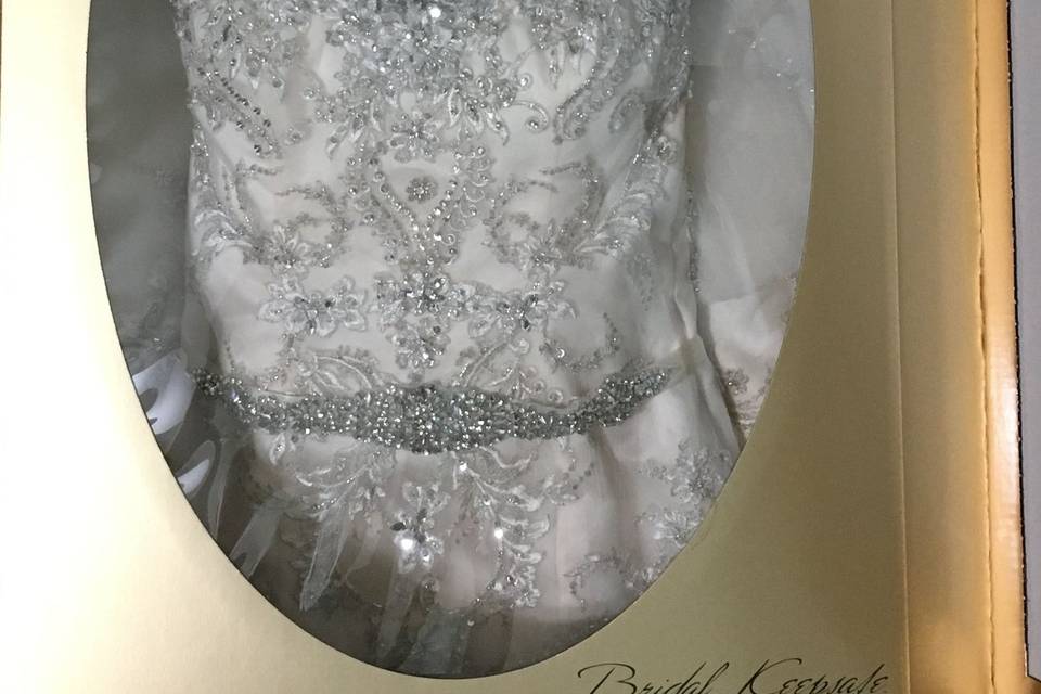 Wedding gown in the box before closing