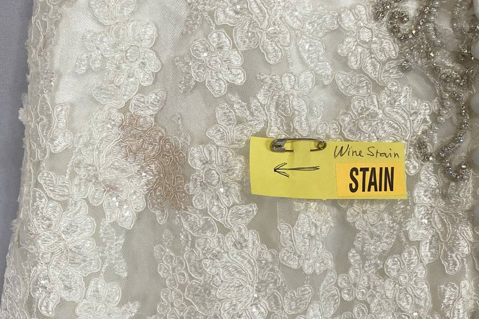 Wedding gown with Wine Stain