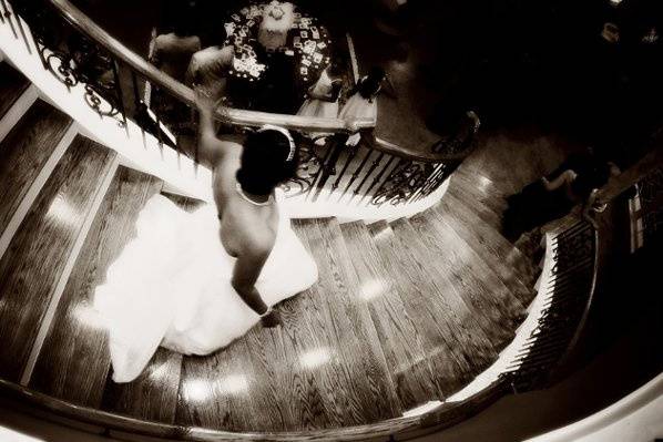 A beautiful bride entering her reception on her wedding day.