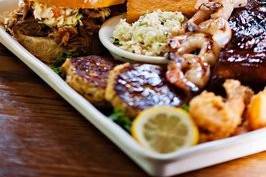 Trio platter~ seafood & pork selections + sweet tea!