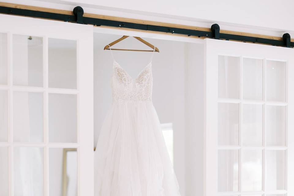 Wedding dress on hanger