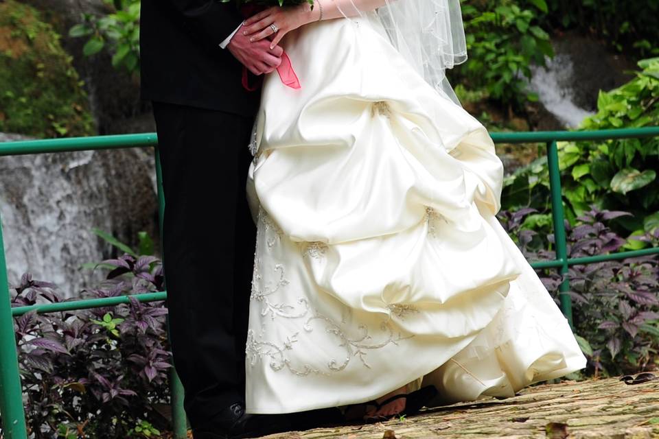 Tropical garden wedding couple