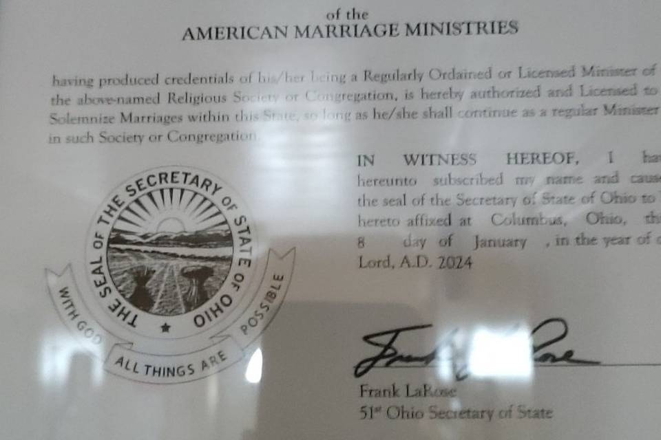 My licence to marry ií I'll