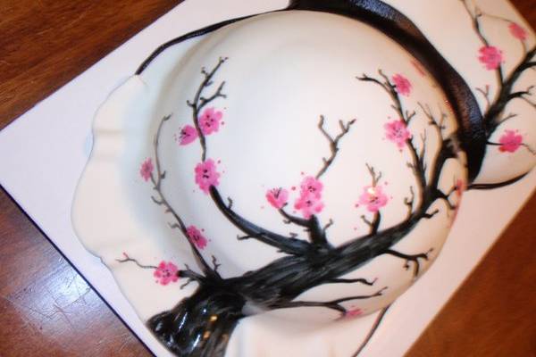 Pregnant Belly cake with hand painted Cherry Blossom Design!
