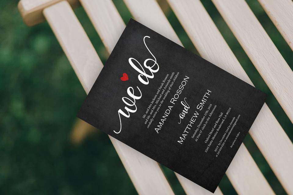 we do chalkboard with red heart wedding invitation templates