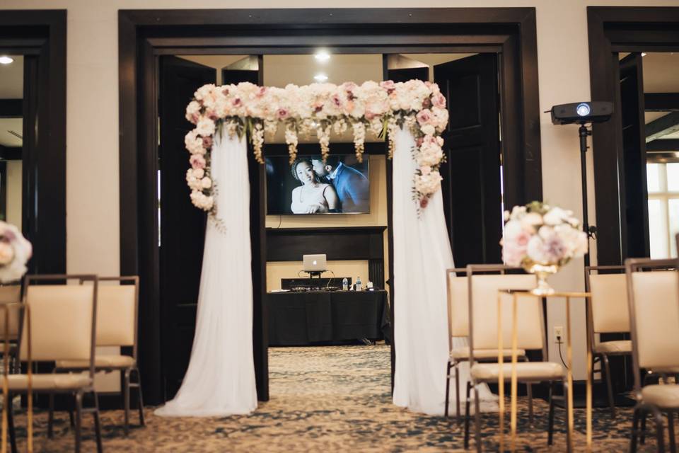 Standard floral arch w/ drapes