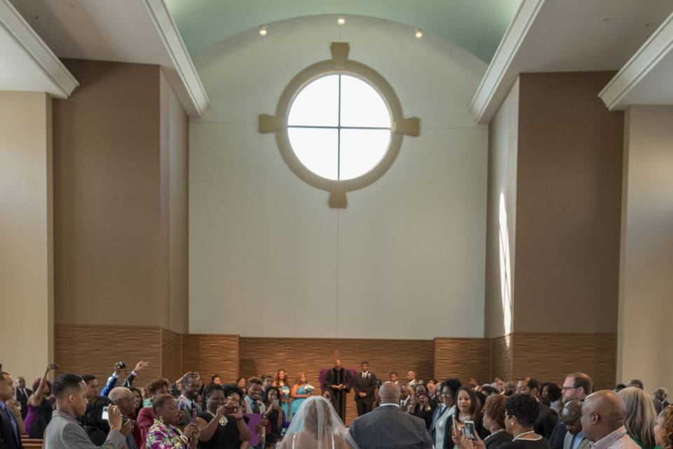 The Wedding of Matthew and Demetrea Williams, at the Church Without Walls (Queenston Campus) in the New Chapel.  The Brides entry with escort is depicted here.