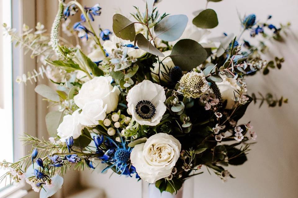 Bridal bouquet in a window