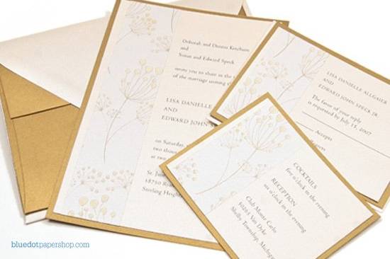 By pairing our Meadow Shimmer paper with Antique Gold and Opal metallic cardstock, weve created a beautiful formal wedding invitation. The hand-crafted feel of this invite adds to its Asian styling.