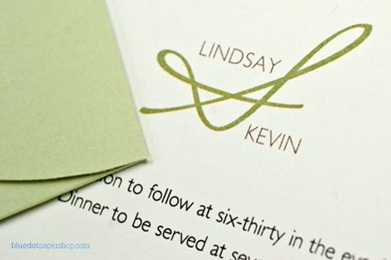 Fresh colors and a unique monogram bring all the elements of this wedding invitation together. Our Sage and Safari Columns cardstock add the perfect amount of color and texture.