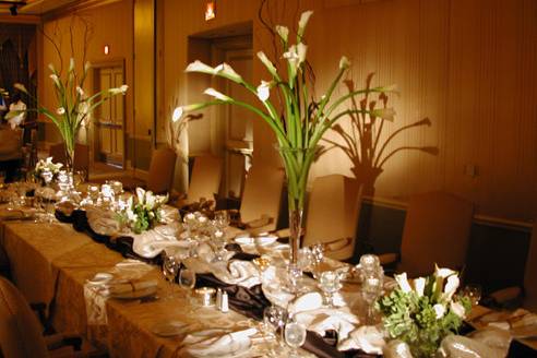 Table setup with flower centerpiece