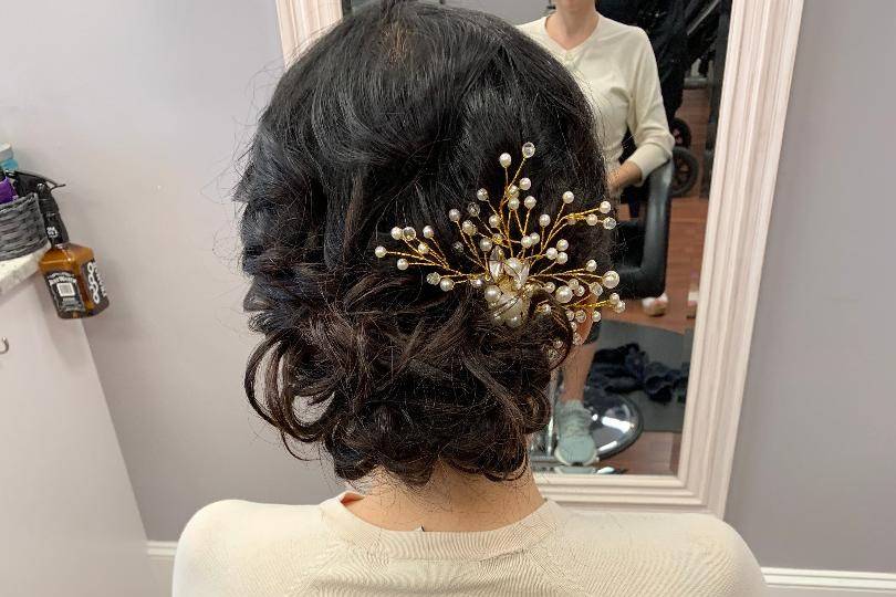 Elegant updo with pearled hair piece