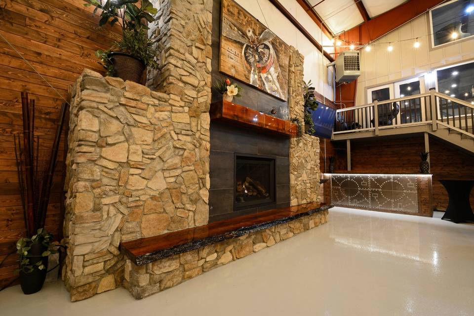 Cozy stone fireplace