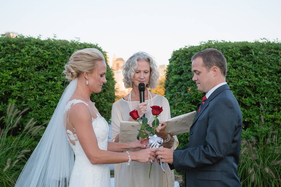 Couple with the officiant