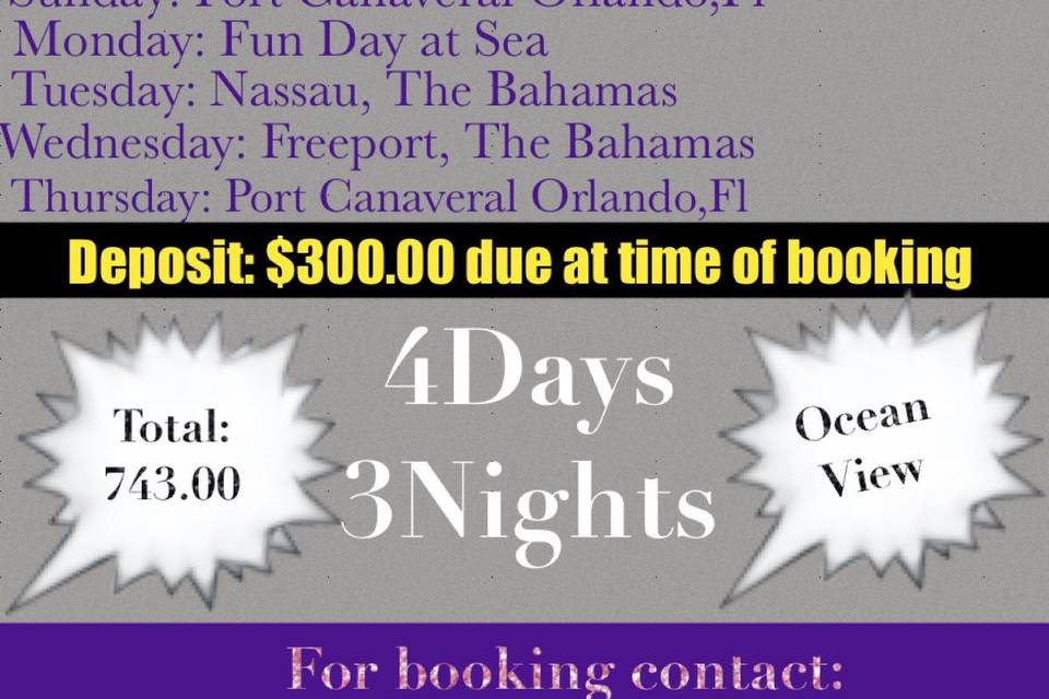 Carnival Cruise for to just a random get away or Royalty Travel Service can plan your destination wedding