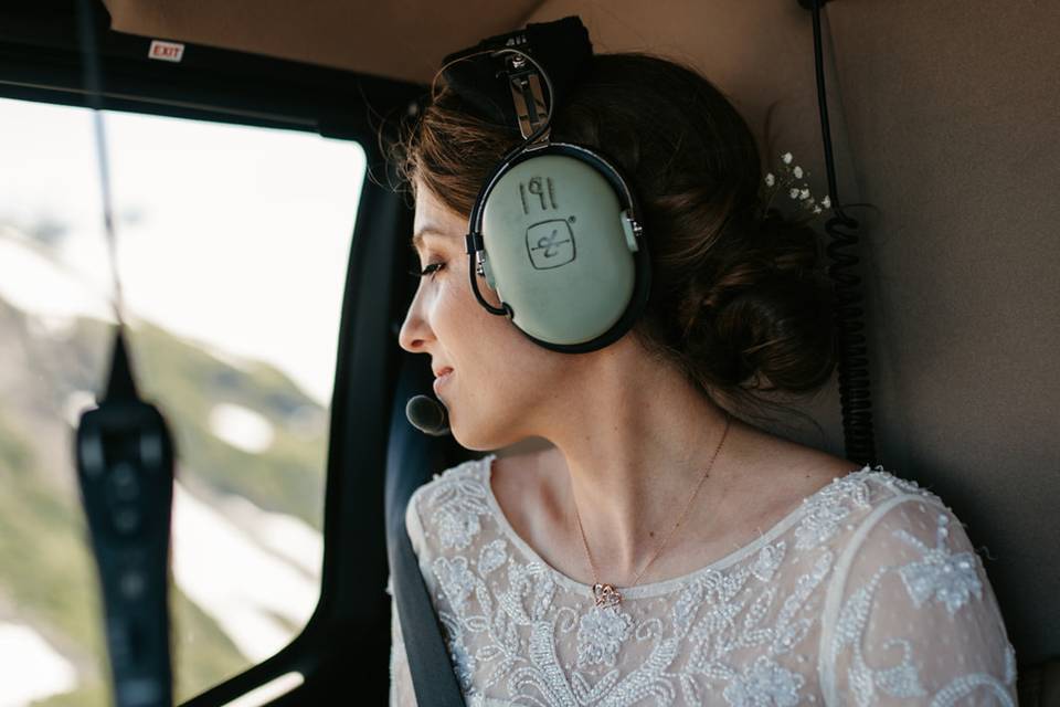Bride on helicopter
