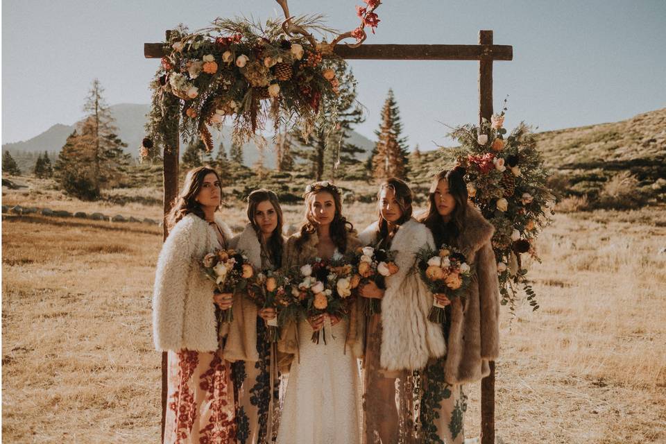 Bridal party under the arch