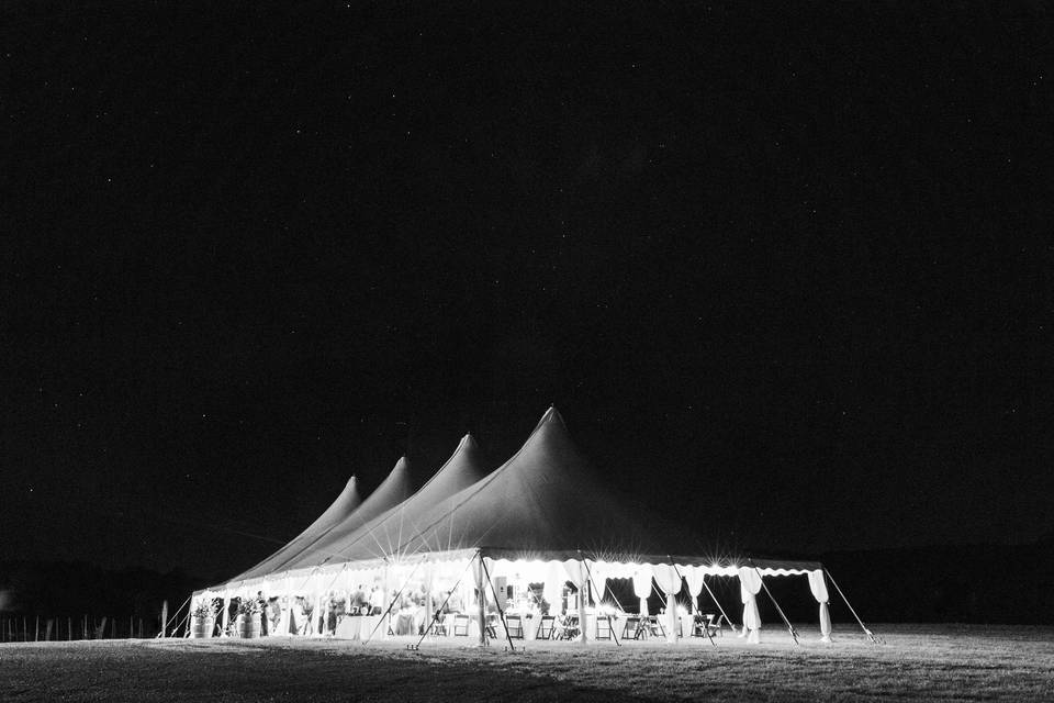 40x100 Pole Tent Nighttime
