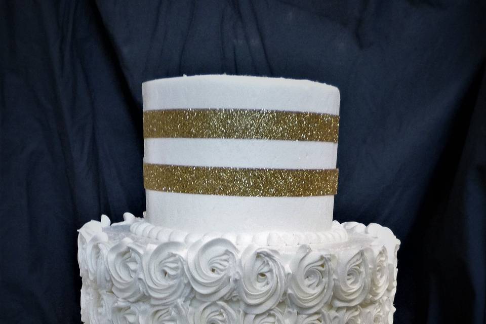 Two Tier Cake 47 - Metallic Gold Airbrush - Aggie's Bakery & Cake Shop