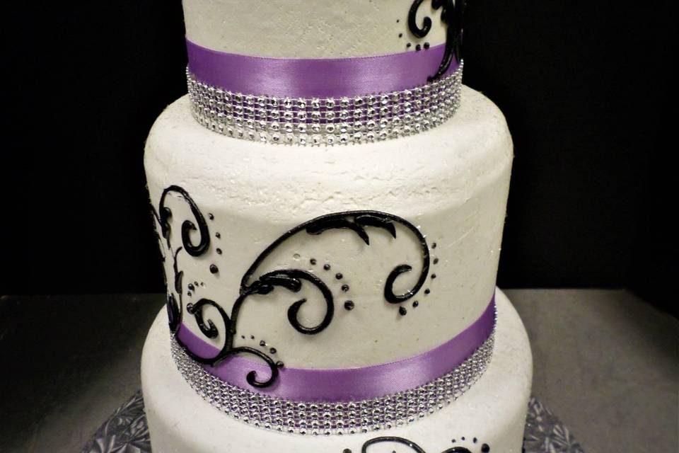 Two Tier Cake 50 - Gray & Black Fondant Stripes - Aggie's Bakery & Cake Shop