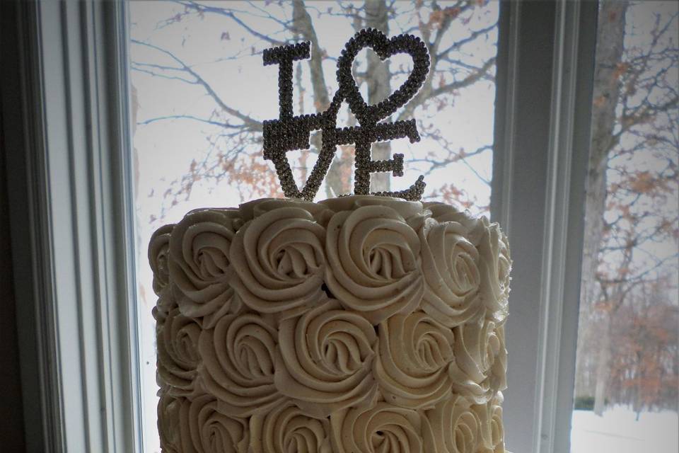 Two Tier Cake 50 - Gray & Black Fondant Stripes - Aggie's Bakery & Cake Shop