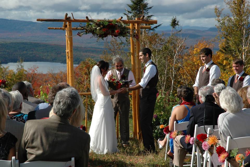 Fall wedding with lake