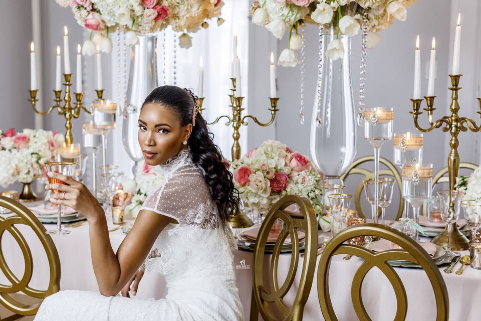 Blush and gold wedding decor the bride
