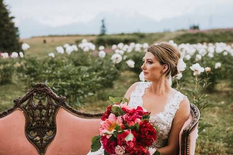 Photo shoot in peony field