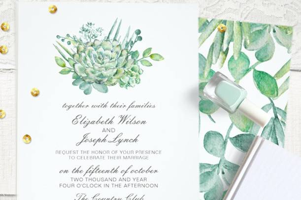 Succulent Rose Wedding invitations set