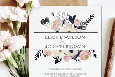 Navy and Peach Floral Wedding invitations