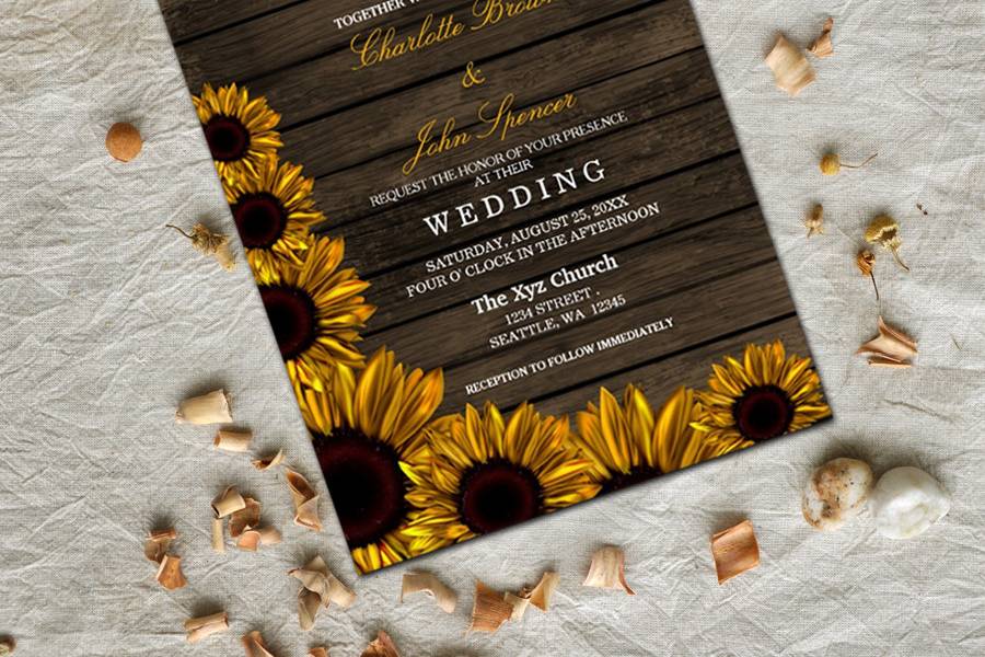Barn wood Rustic sunflowers Wedding Invitations
