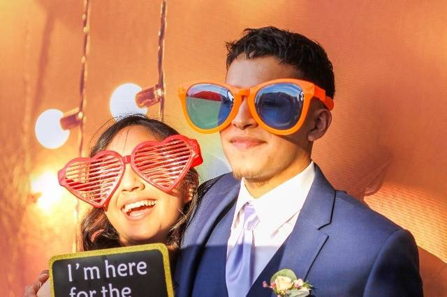 Wedding guests in photo booth