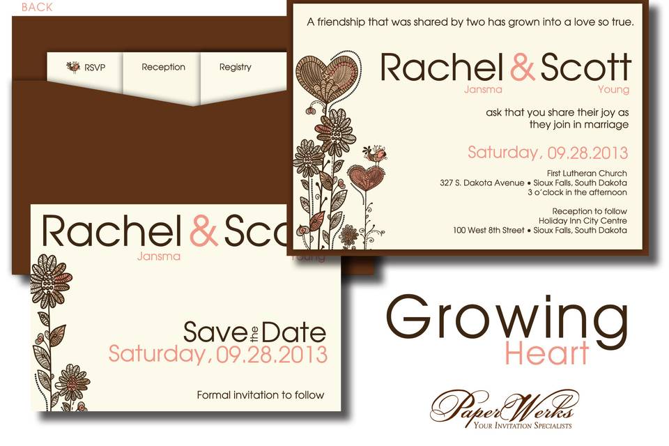Bold colors and fonts come together to make a fun modern wedding invitation set.