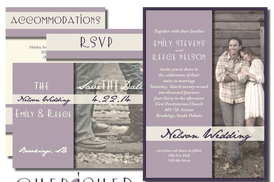 Showcase your wedding colors through this modern chevron stripe invitation.