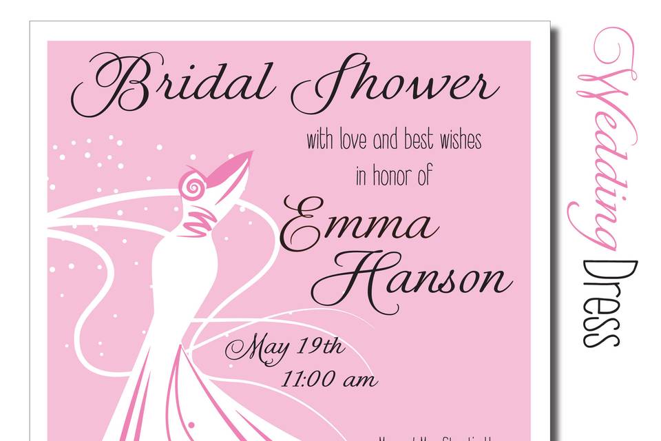 An elegant invitation for a bridal shower, we'll customize this invitation to fit the theme colors of the event.