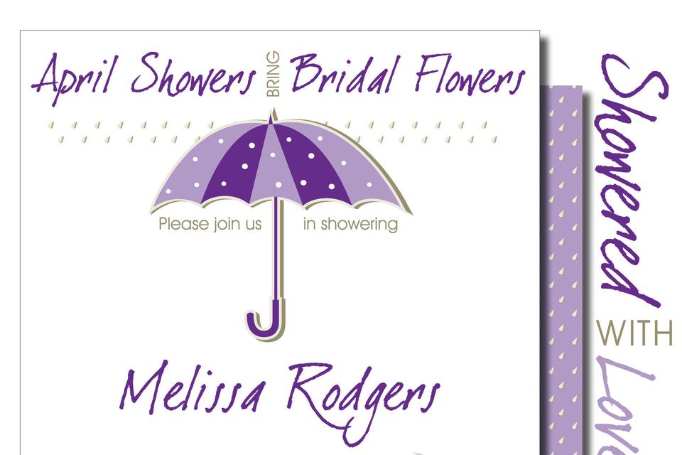 An elegant invitation for a bridal shower, we'll customize this invitation to fit the theme colors of the event.