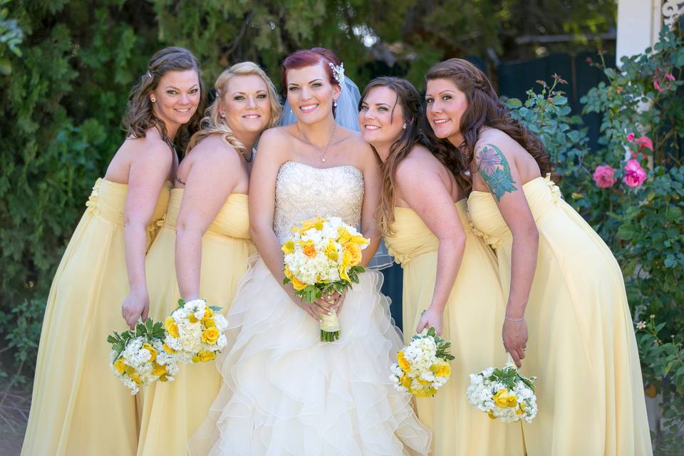 The bride with her bridesmaids