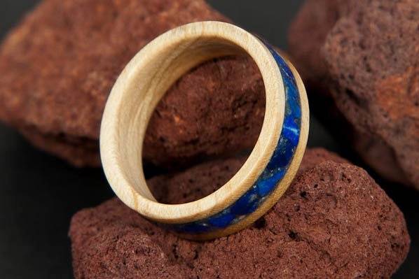 Maple Wood Ring with Lapis Lazuli Crushed Stone Inlay